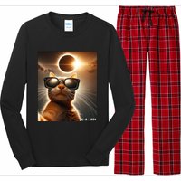 Cat Taking A Selfie With Solar 2024 Eclipse Wearing Glasses Long Sleeve Pajama Set