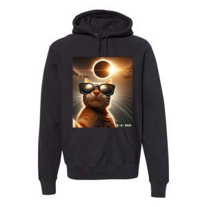 Cat Taking A Selfie With Solar 2024 Eclipse Wearing Glasses Premium Hoodie