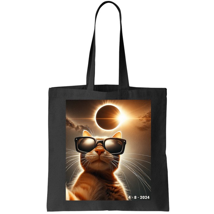 Cat Taking A Selfie With Solar 2024 Eclipse Wearing Glasses Tote Bag