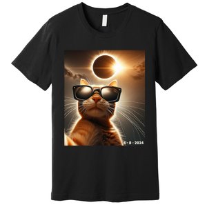 Cat Taking A Selfie With Solar 2024 Eclipse Wearing Glasses Premium T-Shirt