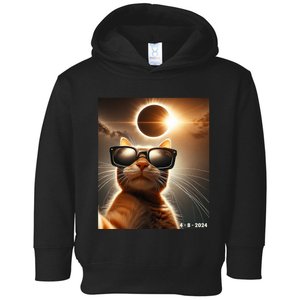 Cat Taking A Selfie With Solar 2024 Eclipse Wearing Glasses Toddler Hoodie