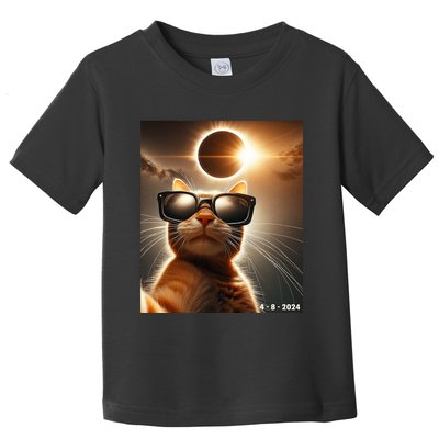 Cat Taking A Selfie With Solar 2024 Eclipse Wearing Glasses Toddler T-Shirt