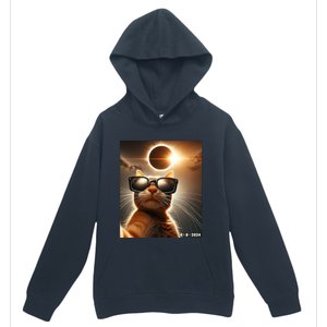 Cat Taking A Selfie With Solar 2024 Eclipse Wearing Glasses Urban Pullover Hoodie