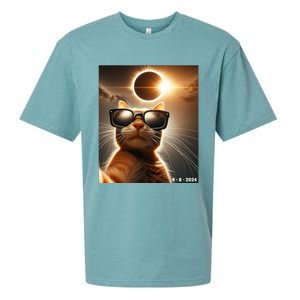 Cat Taking A Selfie With Solar 2024 Eclipse Wearing Glasses Sueded Cloud Jersey T-Shirt