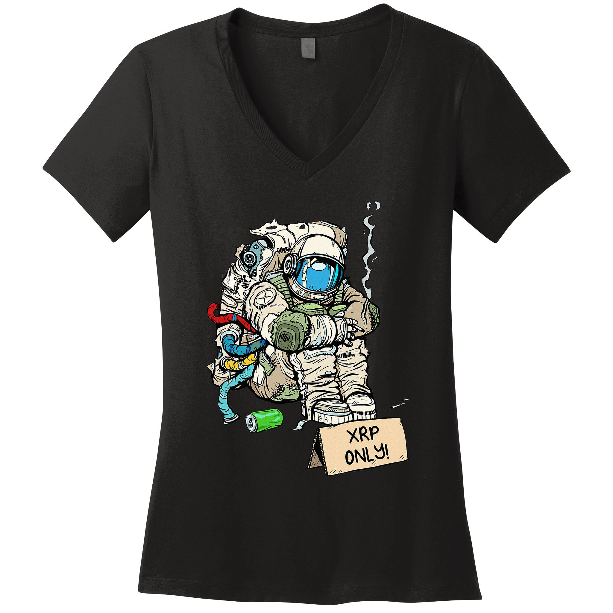 Cryptocurrency Talk - Astronaut Hodler Begging For XRP Women's V-Neck T-Shirt