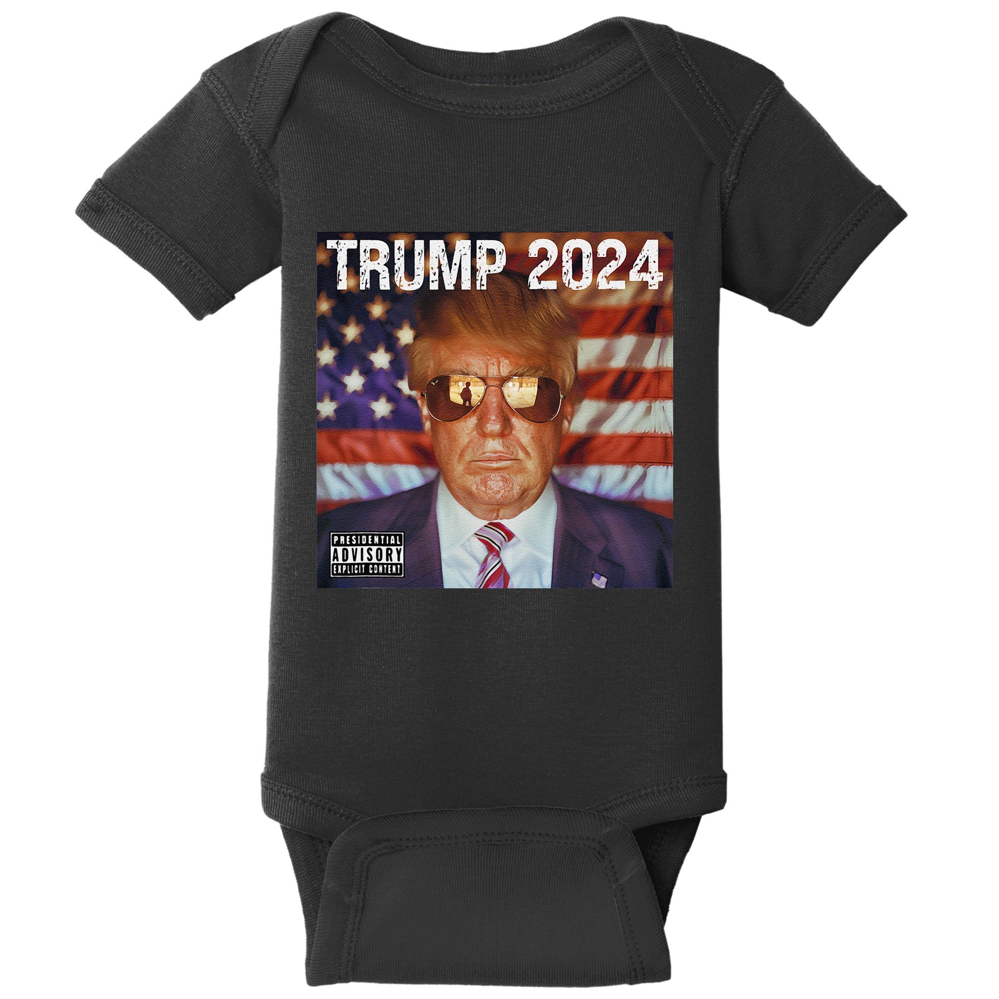 Classic Trump American Flag Photo Donald Trump Album Cover Baby Bodysuit