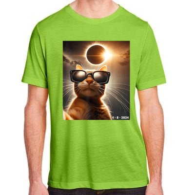 Cat Taking A Selfie With Solar 2024 Eclipse Wearing Glasses Adult ChromaSoft Performance T-Shirt