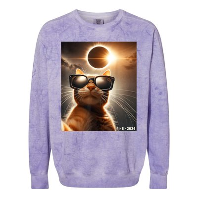 Cat Taking A Selfie With Solar 2024 Eclipse Wearing Glasses Colorblast Crewneck Sweatshirt