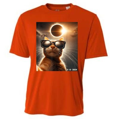 Cat Taking A Selfie With Solar 2024 Eclipse Wearing Glasses Cooling Performance Crew T-Shirt