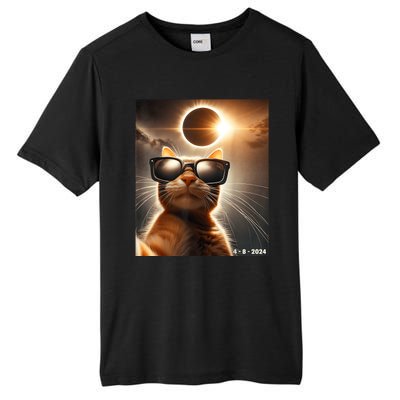 Cat Taking A Selfie With Solar 2024 Eclipse Wearing Glasses Tall Fusion ChromaSoft Performance T-Shirt