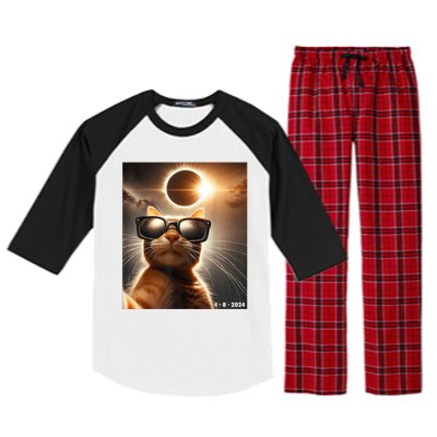 Cat Taking A Selfie With Solar 2024 Eclipse Wearing Glasses Raglan Sleeve Pajama Set