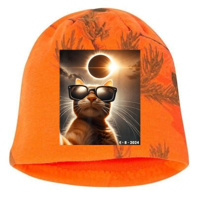 Cat Taking A Selfie With Solar 2024 Eclipse Wearing Glasses Kati - Camo Knit Beanie