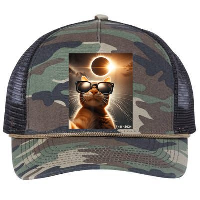 Cat Taking A Selfie With Solar 2024 Eclipse Wearing Glasses Retro Rope Trucker Hat Cap