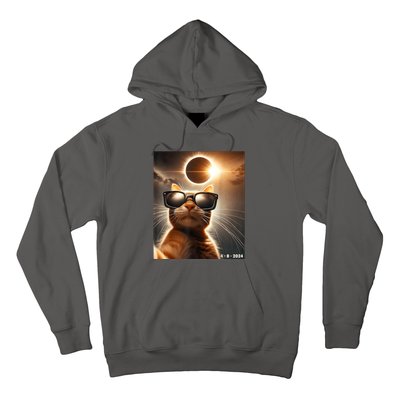 Cat Taking A Selfie With Solar 2024 Eclipse Wearing Glasses Hoodie