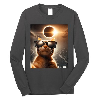 Cat Taking A Selfie With Solar 2024 Eclipse Wearing Glasses Long Sleeve Shirt