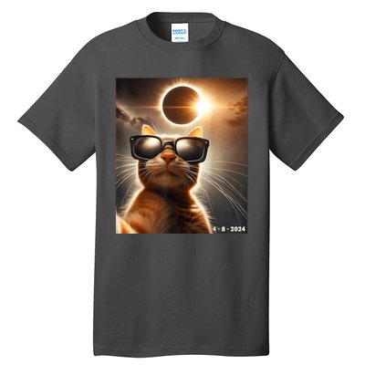 Cat Taking A Selfie With Solar 2024 Eclipse Wearing Glasses Tall T-Shirt