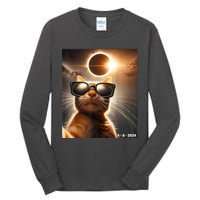 Cat Taking A Selfie With Solar 2024 Eclipse Wearing Glasses Tall Long Sleeve T-Shirt