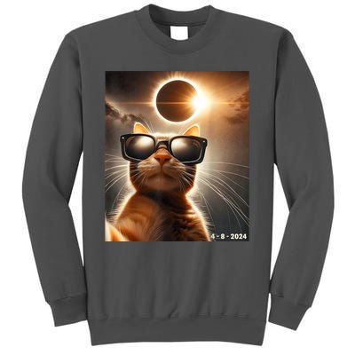 Cat Taking A Selfie With Solar 2024 Eclipse Wearing Glasses Tall Sweatshirt