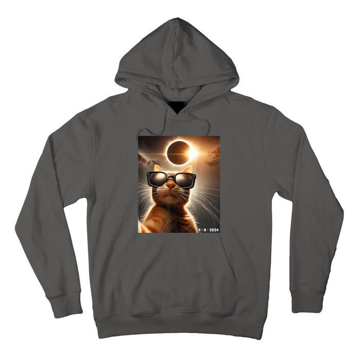 Cat Taking A Selfie With Solar 2024 Eclipse Wearing Glasses Tall Hoodie