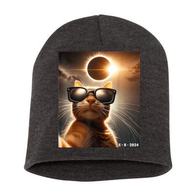 Cat Taking A Selfie With Solar 2024 Eclipse Wearing Glasses Short Acrylic Beanie