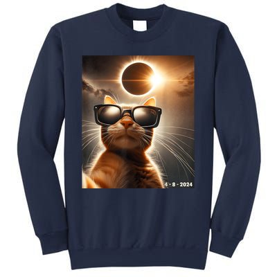 Cat Taking A Selfie With Solar 2024 Eclipse Wearing Glasses Sweatshirt