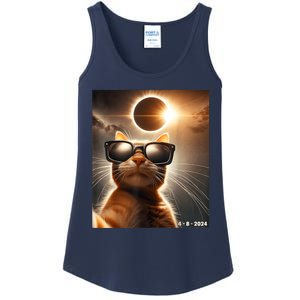 Cat Taking A Selfie With Solar 2024 Eclipse Wearing Glasses Ladies Essential Tank