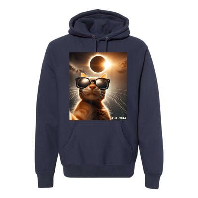 Cat Taking A Selfie With Solar 2024 Eclipse Wearing Glasses Premium Hoodie