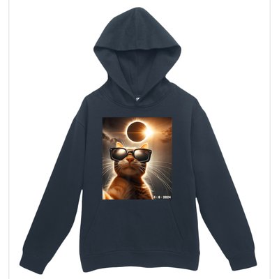 Cat Taking A Selfie With Solar 2024 Eclipse Wearing Glasses Urban Pullover Hoodie