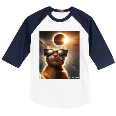 Cat Taking A Selfie With Solar 2024 Eclipse Wearing Glasses Baseball Sleeve Shirt