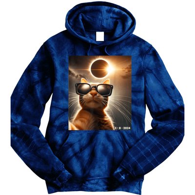 Cat Taking A Selfie With Solar 2024 Eclipse Wearing Glasses Tie Dye Hoodie