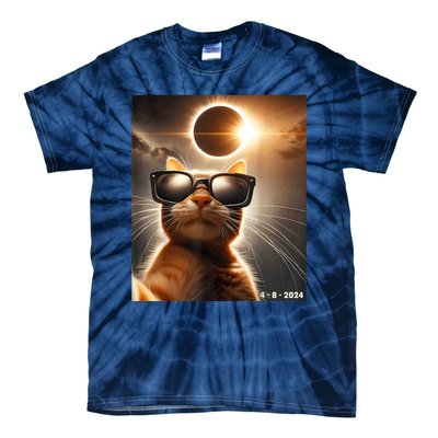 Cat Taking A Selfie With Solar 2024 Eclipse Wearing Glasses Tie-Dye T-Shirt