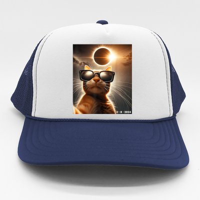 Cat Taking A Selfie With Solar 2024 Eclipse Wearing Glasses Trucker Hat