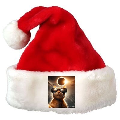 Cat Taking A Selfie With Solar 2024 Eclipse Wearing Glasses Premium Christmas Santa Hat