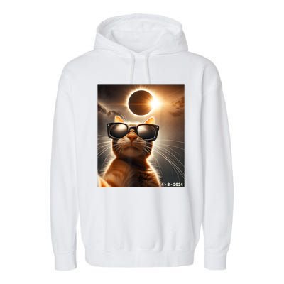 Cat Taking A Selfie With Solar 2024 Eclipse Wearing Glasses Garment-Dyed Fleece Hoodie