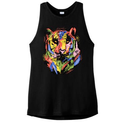 Colorful Tiger Animal Art Ladies PosiCharge Tri-Blend Wicking Tank