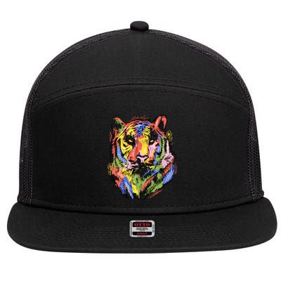 Colorful Tiger Animal Art 7 Panel Mesh Trucker Snapback Hat