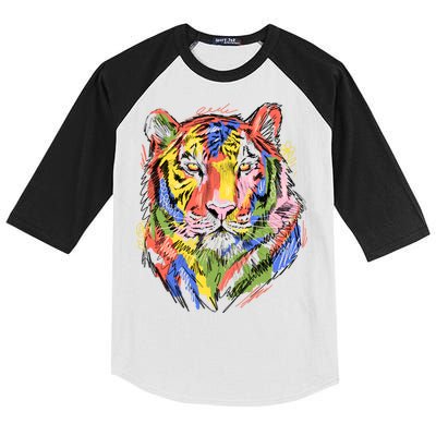 Colorful Tiger Animal Art Kids Colorblock Raglan Jersey