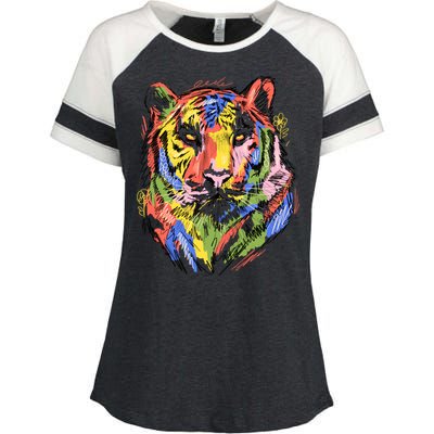 Colorful Tiger Animal Art Enza Ladies Jersey Colorblock Tee