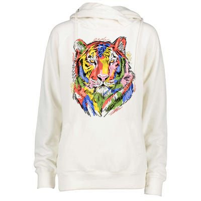 Colorful Tiger Animal Art Womens Funnel Neck Pullover Hood