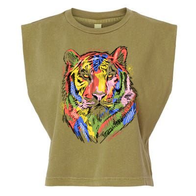 Colorful Tiger Animal Art Garment-Dyed Women's Muscle Tee