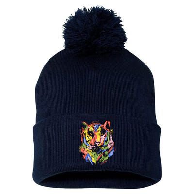 Colorful Tiger Animal Art Pom Pom 12in Knit Beanie