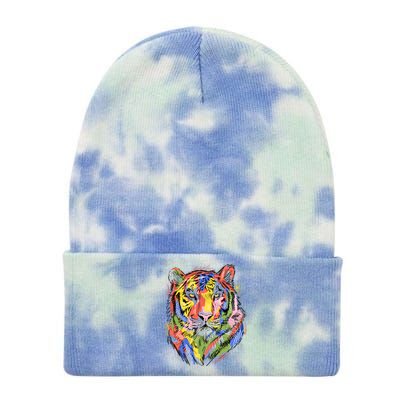 Colorful Tiger Animal Art Tie Dye 12in Knit Beanie