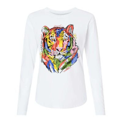 Colorful Tiger Animal Art Womens Cotton Relaxed Long Sleeve T-Shirt