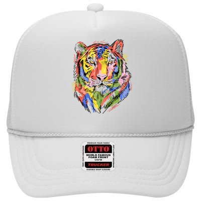 Colorful Tiger Animal Art High Crown Mesh Back Trucker Hat