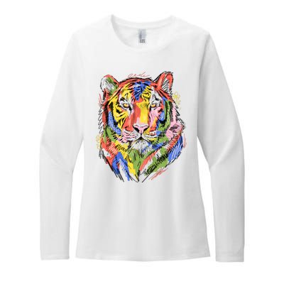 Colorful Tiger Animal Art Womens CVC Long Sleeve Shirt