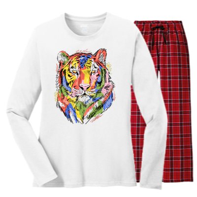 Colorful Tiger Animal Art Women's Long Sleeve Flannel Pajama Set 