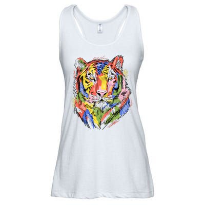 Colorful Tiger Animal Art Ladies Essential Flowy Tank