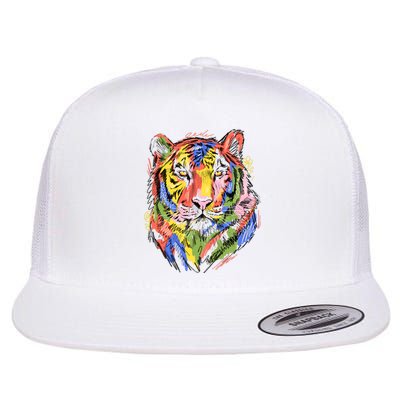 Colorful Tiger Animal Art Flat Bill Trucker Hat