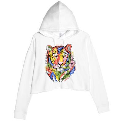 Colorful Tiger Animal Art Crop Fleece Hoodie