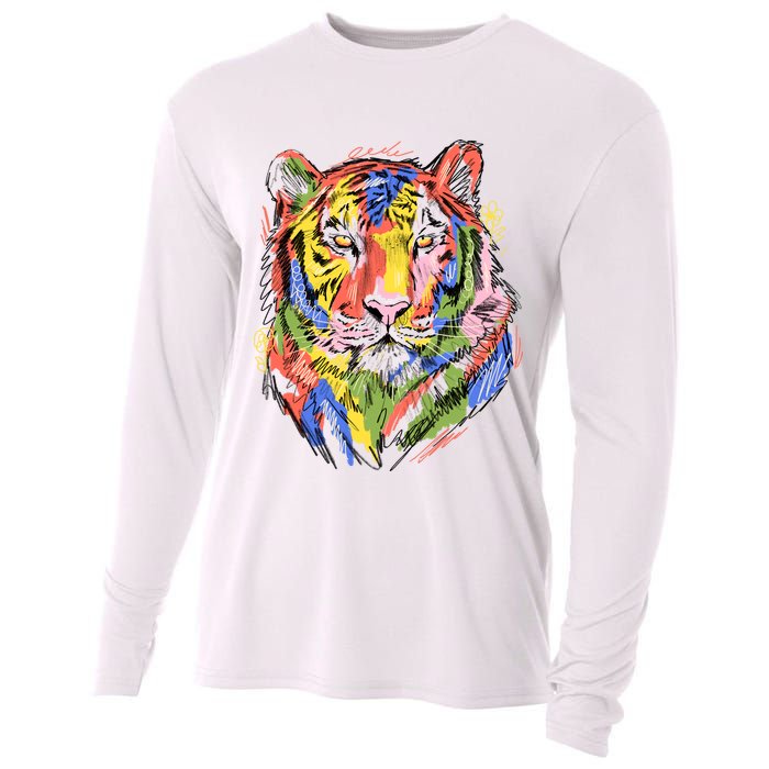 Colorful Tiger Animal Art Cooling Performance Long Sleeve Crew